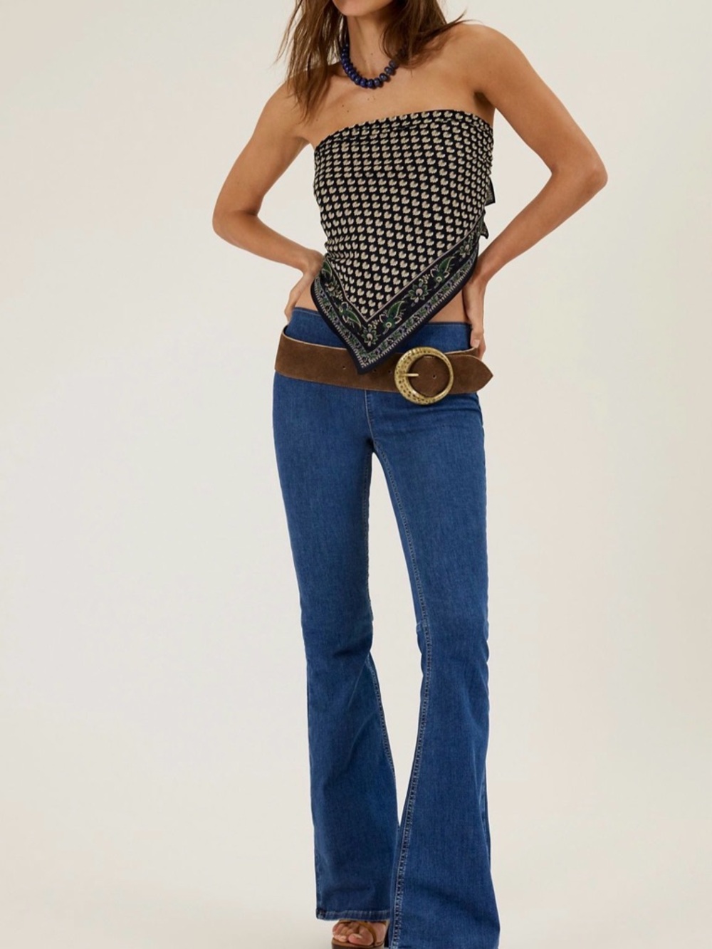 Free People Dark Blue Pull on Penny Flare Jeans